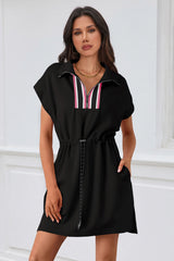 Fisoew Women's Black Short Sleeve V Neck Casual Mini Dresses