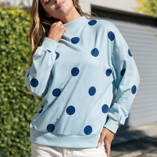 Mock Neck Long Sleeve Polka Dot Sweatshirts - Fisoew
