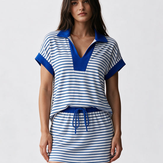 Striped Sweatshirt Skirt 2 Piece Outfits - Fisoew
