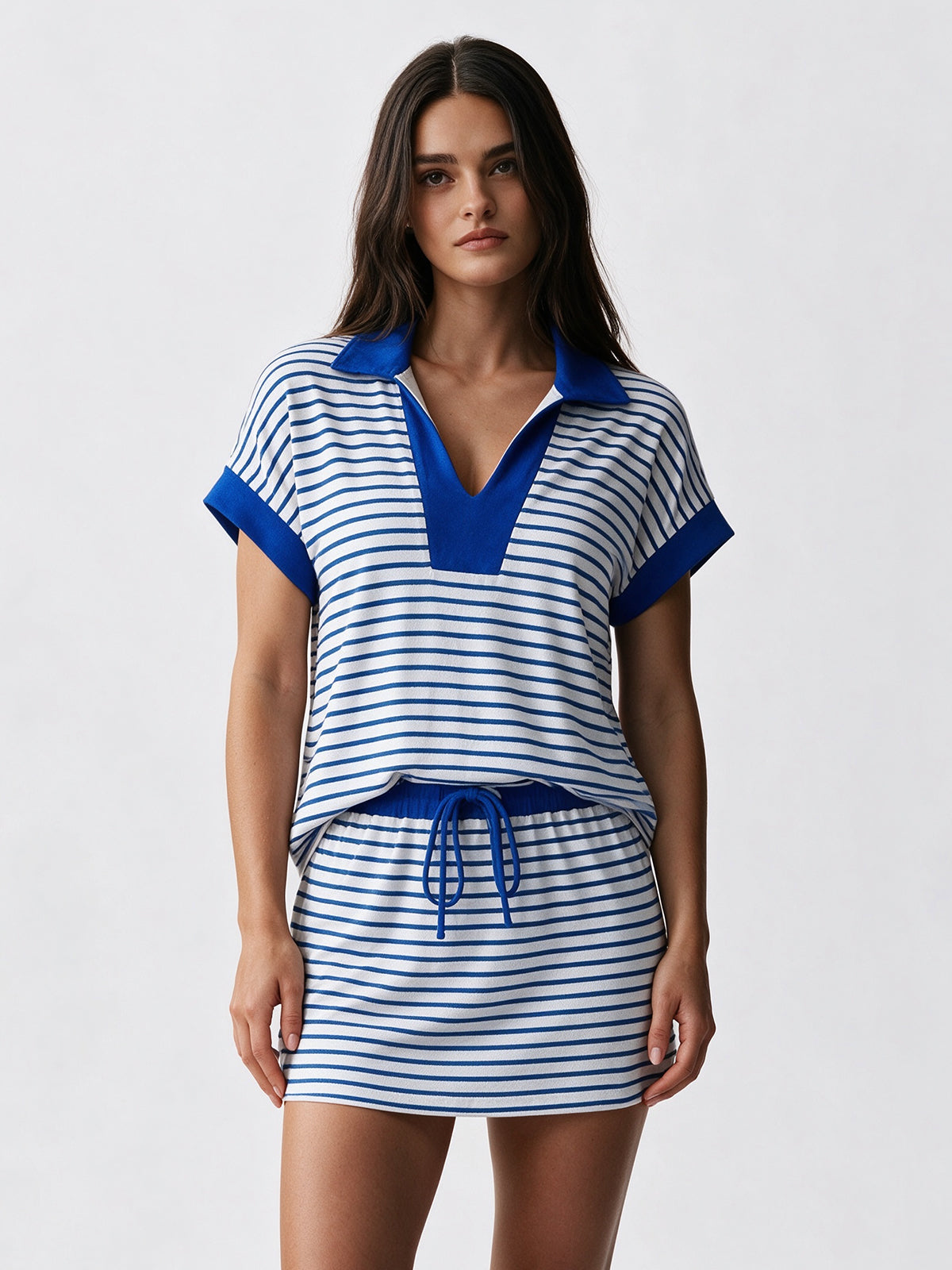 Striped Sweatshirt Skirt 2 Piece Outfits - Fisoew
