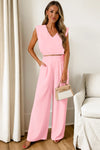 Fisoew Women's Pink Linen Lounge 2 Piece Outfits - Fisoew