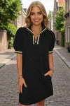 Fisoew Women‘s Black Summer Puff Short Sleeve Mini Dress - Fisoew