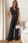Fisoew Women's Black Linen Lounge 2 Piece Outfits - Fisoew