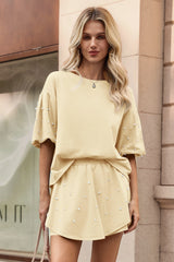 Womens Khaki Pearl 2-Piece Lounge Short Set  Fisoew