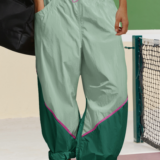 Womens Green Elastic Waist Color Block Pants Fisoew - Fisoew