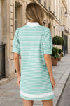 Fisoew Women's Light Blue Casual Short Puff SleeveT Shirt Mini Dress - Fisoew