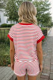 Fisoew Women's Red Striped Casual Workout 2 Piece Outfits - Fisoew