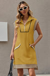 Womens Yellow Half-Zip Contrast Casual Mini Dress Fisoew - Fisoew