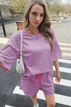 Womens Violet Striped Short Sets 2 Piece Fisoew - Fisoew