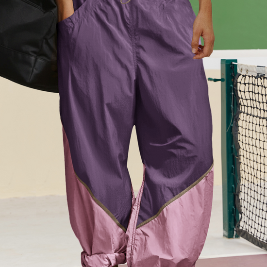 Womens Violet Elastic Waist Color Block Pants Fisoew - Fisoew