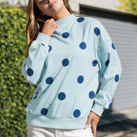 Mock Neck Long Sleeve Polka Dot Sweatshirts - Fisoew