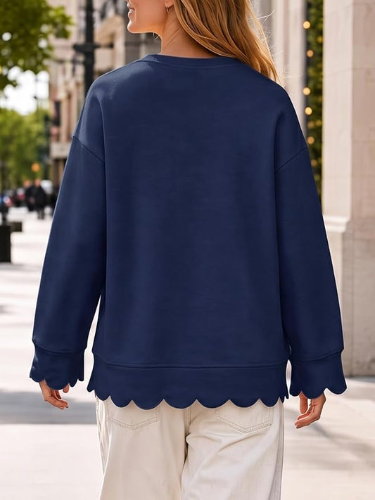 Oversized Crewneck Lettuce Trim Sweatshirts - Fisoew