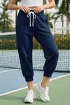 Fisoew Women's  Navy Capri Joggers Trendy Drawstring Waist Sweatpants - Fisoew