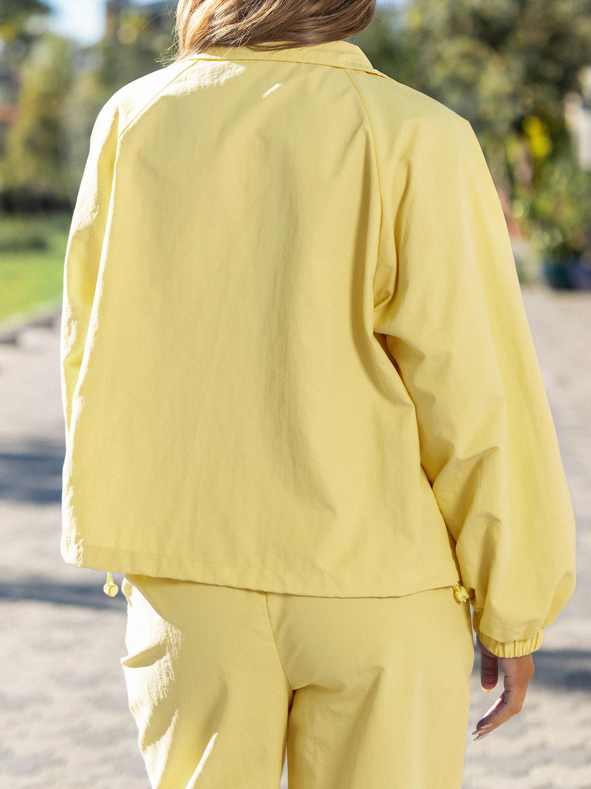 Windbreaker Jacket With Elastic Waist Pants Set - Fisoew