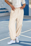 Fisoew Women’s Beige Casual Elastic Wide Leg Track Pants - Fisoew