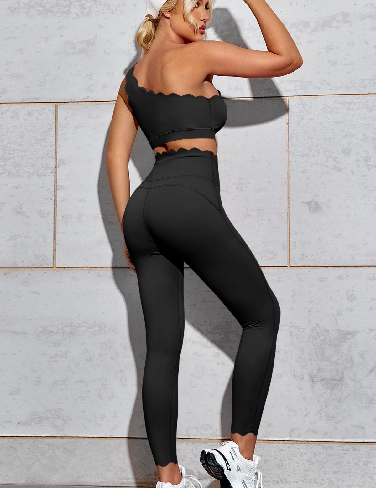Fisoew Women's Black High Waisted Leggings Workout Sets - Fisoew