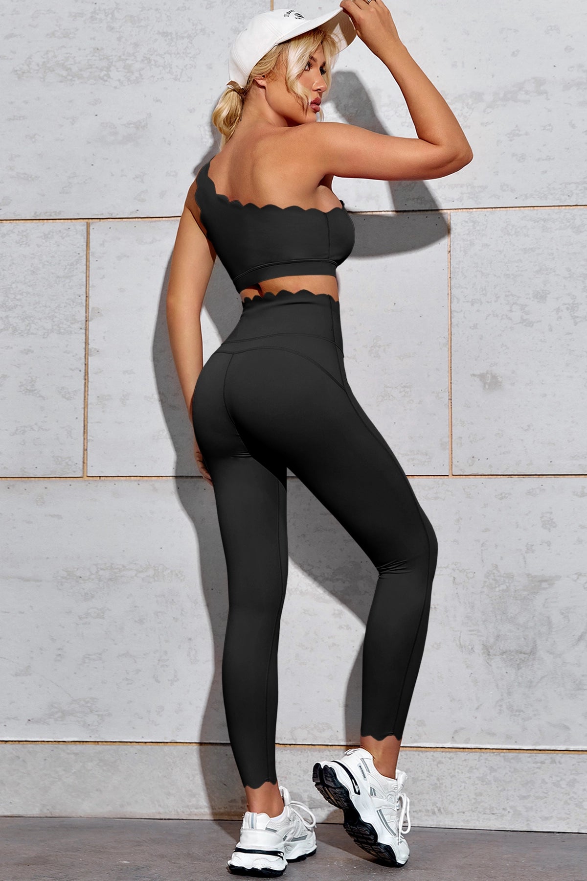Fisoew Women's Black High Waisted Leggings Workout Sets - Fisoew