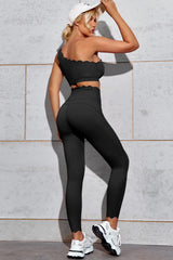 Fisoew Women's Black High Waisted Leggings Workout Sets