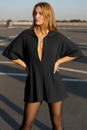 Fisoew Women's Black Oversized Deep V Neck Sweatshirts