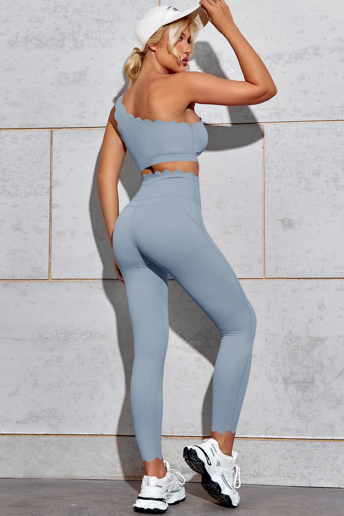 Fisoew Women's Light Blue High Waisted Leggings Workout Sets - Fisoew