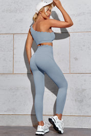 Fisoew Women's Light Blue High Waisted Leggings Workout Sets - Fisoew