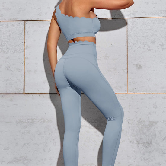 Fisoew Women's Light Blue High Waisted Leggings Workout Sets - Fisoew