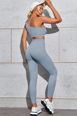 Fisoew Women's Light Blue High Waisted Leggings Workout Sets