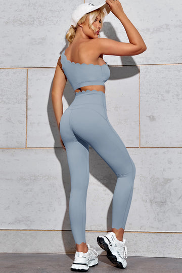 Fisoew Women's Light Blue High Waisted Leggings Workout Sets - Fisoew