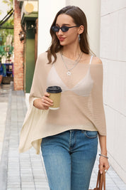 Fisoew Women's Apricot Sheer Lightweight Knit  Poncho Top - Fisoew