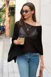 Fisoew Women's Black Sheer Lightweight Knit  Poncho Top - Fisoew