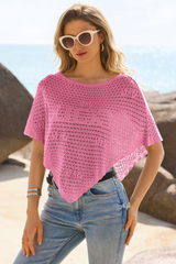 Fisoew Women's Pink Sheer Shawl Boho Crochet Cover Ups