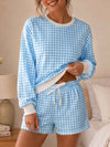 Plaid Sweatshirt With Drawstring Short Sets