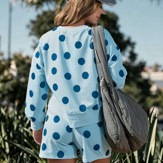 Polka Dot Sweatshirts With Short Sets - Fisoew
