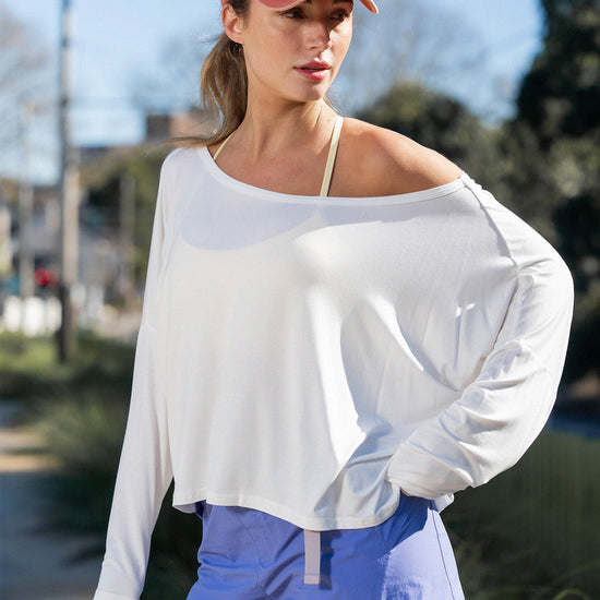 Off Shoulder Solid Long Sleeve T-Shirts - Fisoew