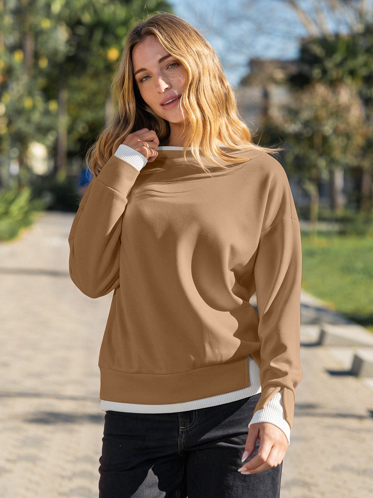 Faux Layered Oversized Sweatshirts - Fisoew