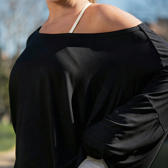 Off Shoulder Solid Long Sleeve T-Shirts - Fisoew