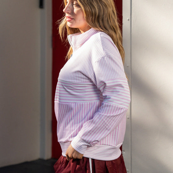 Striped Half Zip Sweatshirts - Fisoew