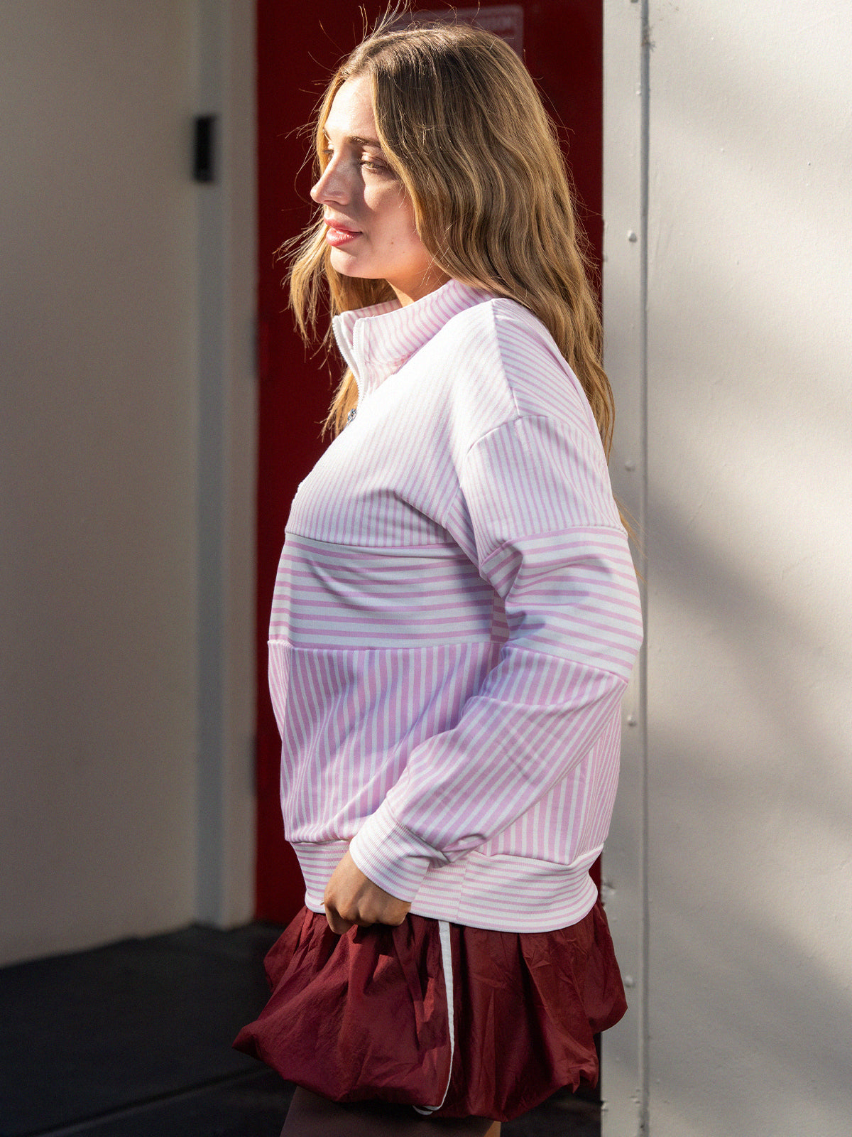 Striped Half Zip Sweatshirts - Fisoew
