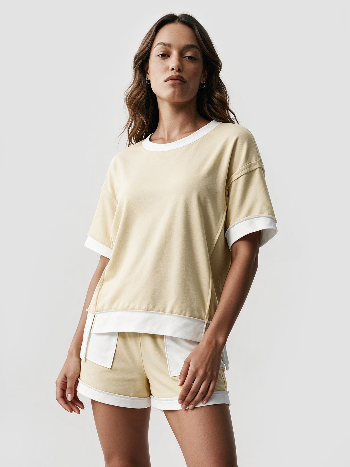 Color Block Lounge Short Set - Fisoew