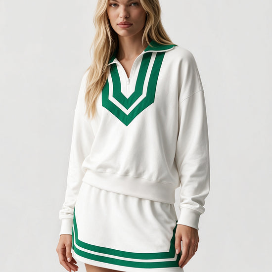 Half Zip Sweatshirt With Skirt Sets - Fisoew