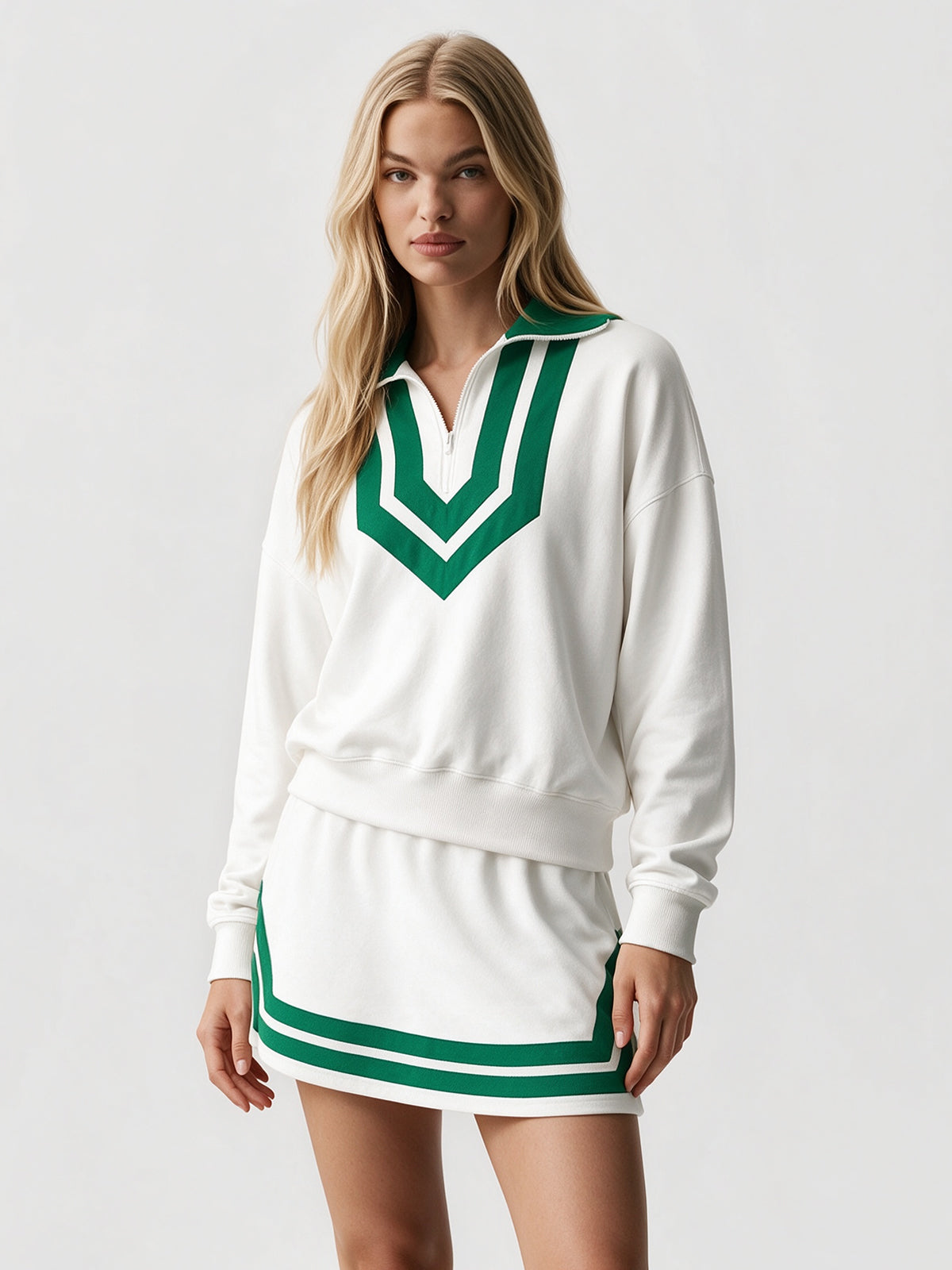 Half Zip Sweatshirt With Skirt Sets - Fisoew