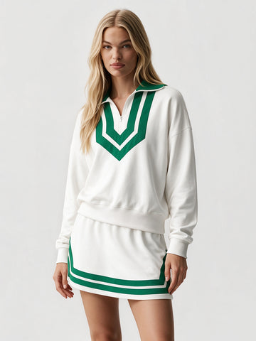 Half Zip Sweatshirt With Skirt Sets - Fisoew