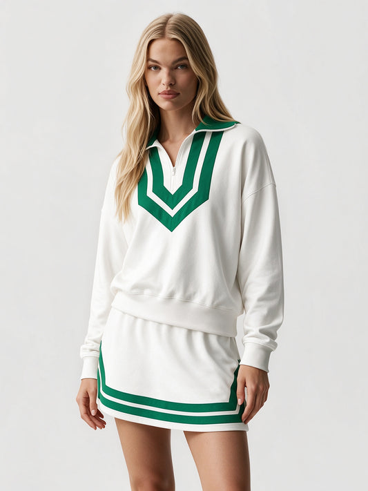 Half Zip Sweatshirt With Skirt Sets - Fisoew