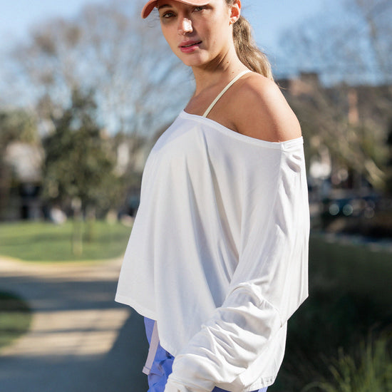 Off Shoulder Solid Long Sleeve T-Shirts - Fisoew