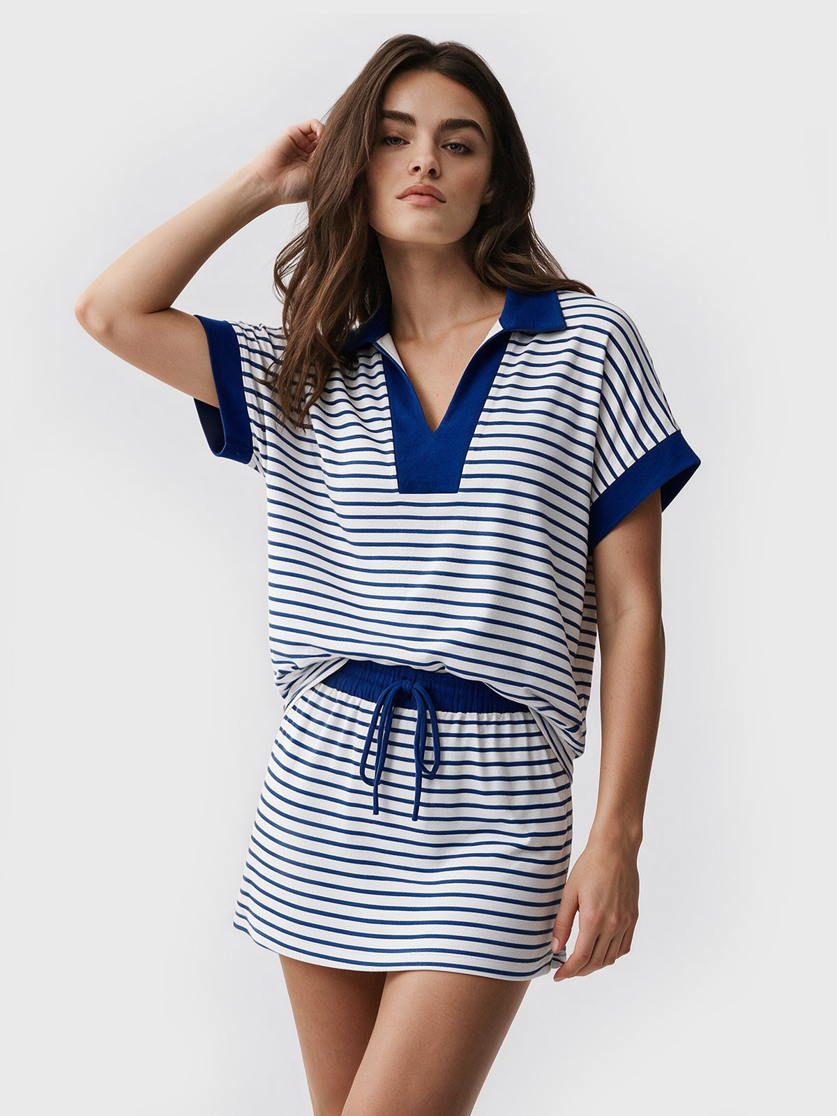 Striped Sweatshirt Skirt 2 Piece Outfits - Fisoew