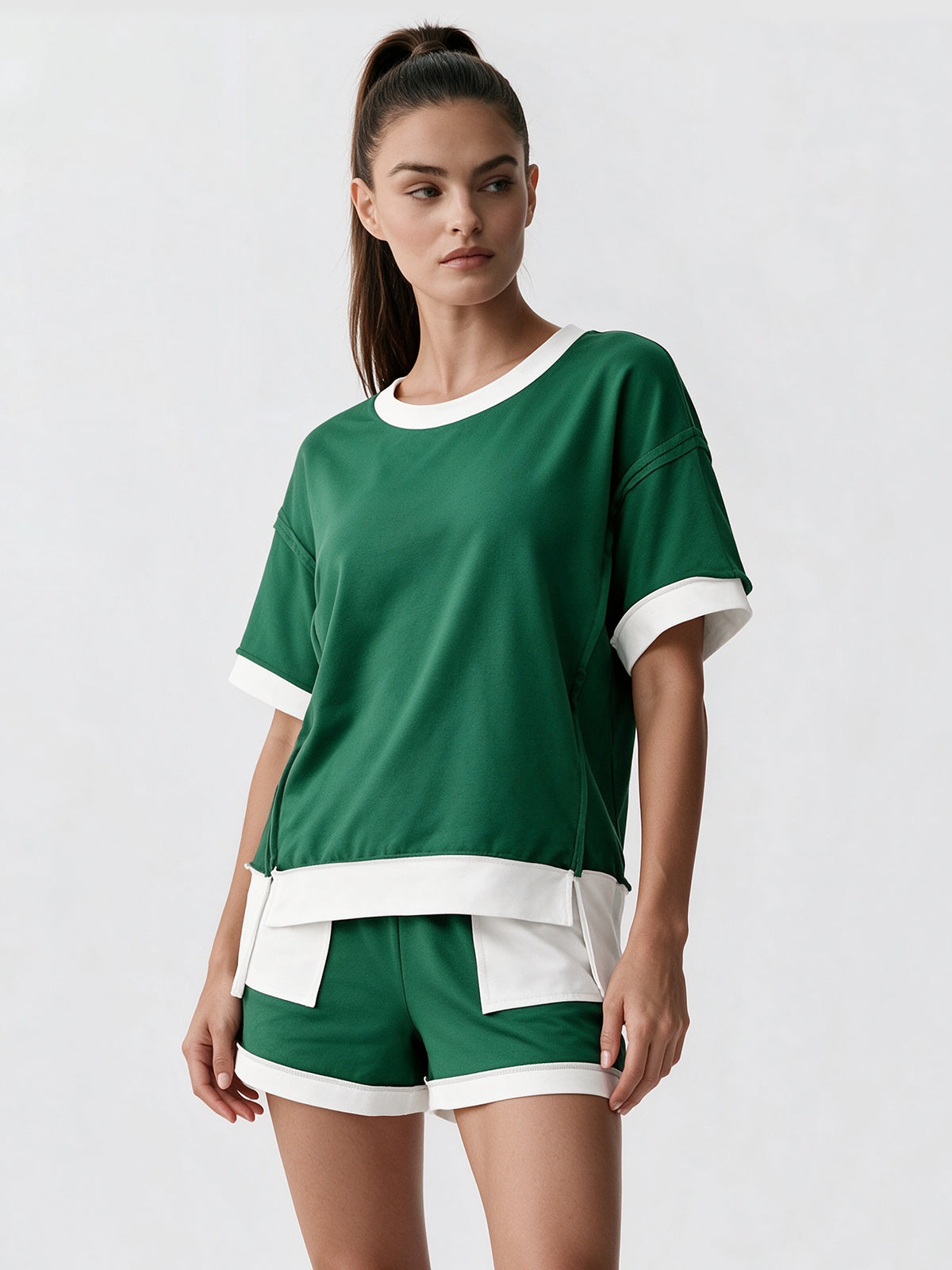 Color Block Lounge Short Set - Fisoew