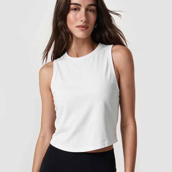 White Workout Cropped Tank Tops - Fisoew