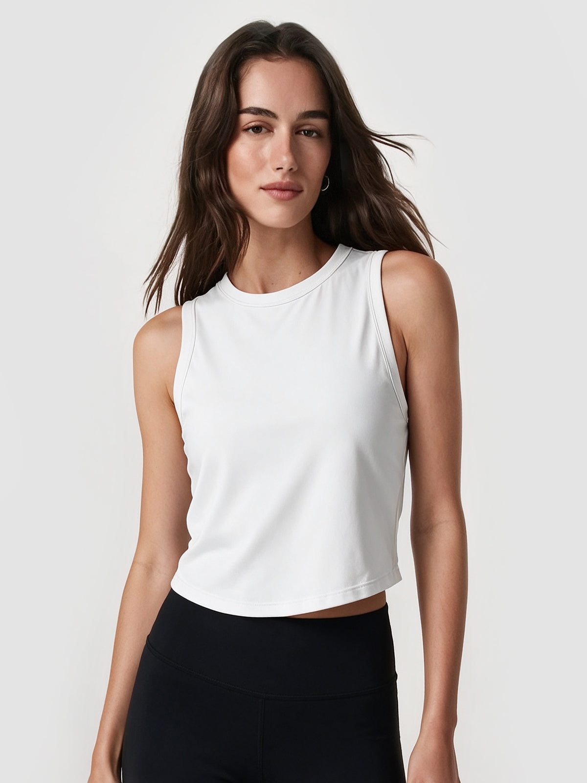 White Workout Cropped Tank Tops - Fisoew