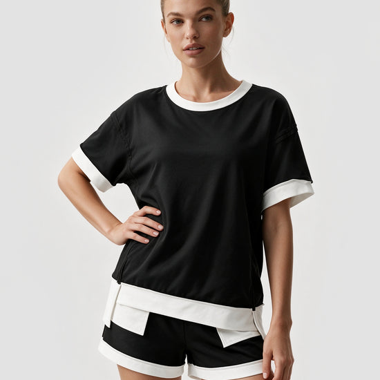 Color Block Lounge Short Set - Fisoew
