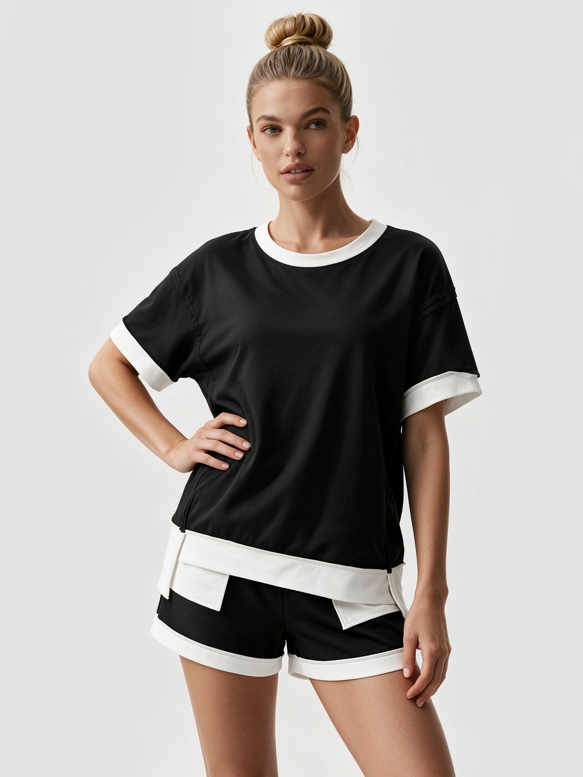 Color Block Lounge Short Set - Fisoew